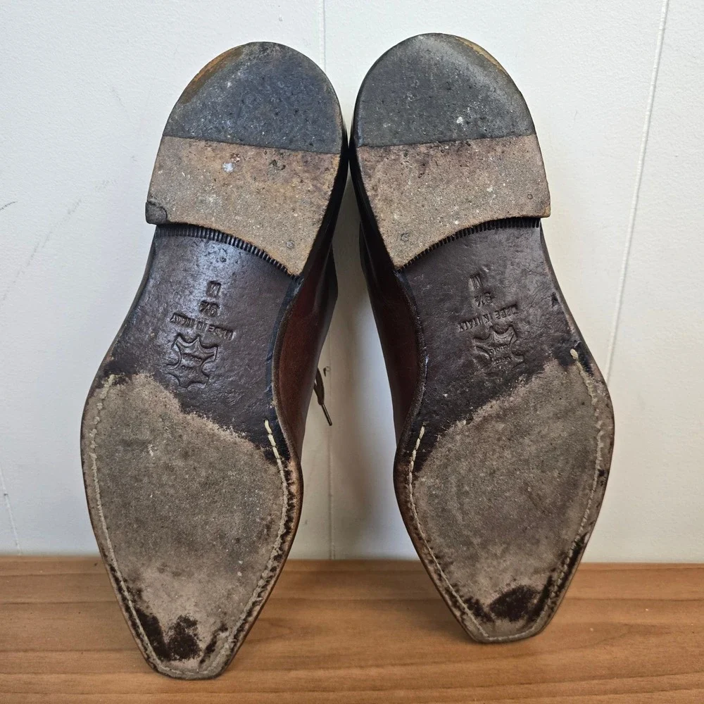 Saks Fifth Avenue 8.5 M Brown Leather Cap Toe Oxford Made‎ in Italy